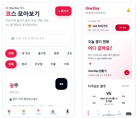 One:Day 직관 코스 화면